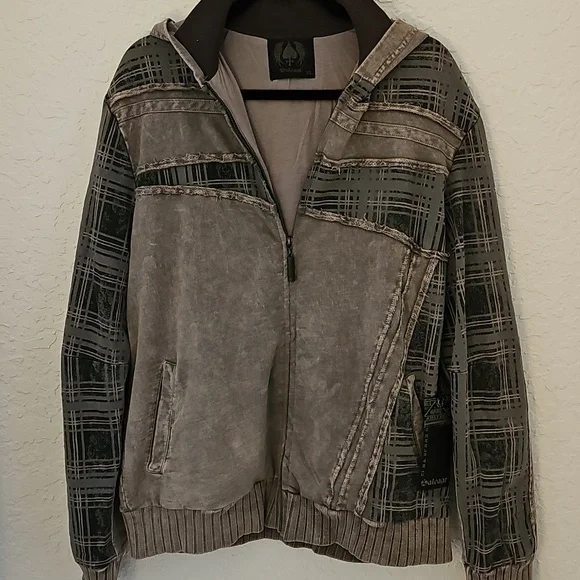 Salvage Gray Plaid Jacket With Hood - Picture 2 of 16